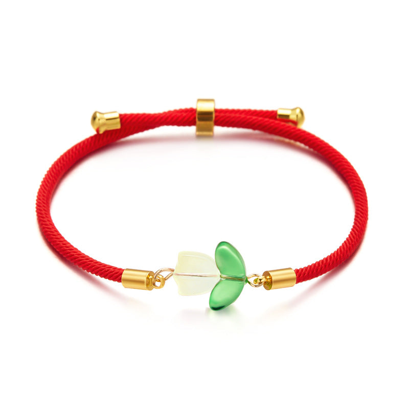 Wholesale Tulip bracelet black and red rope a pair of pull-out flower adjustable flower bracelet